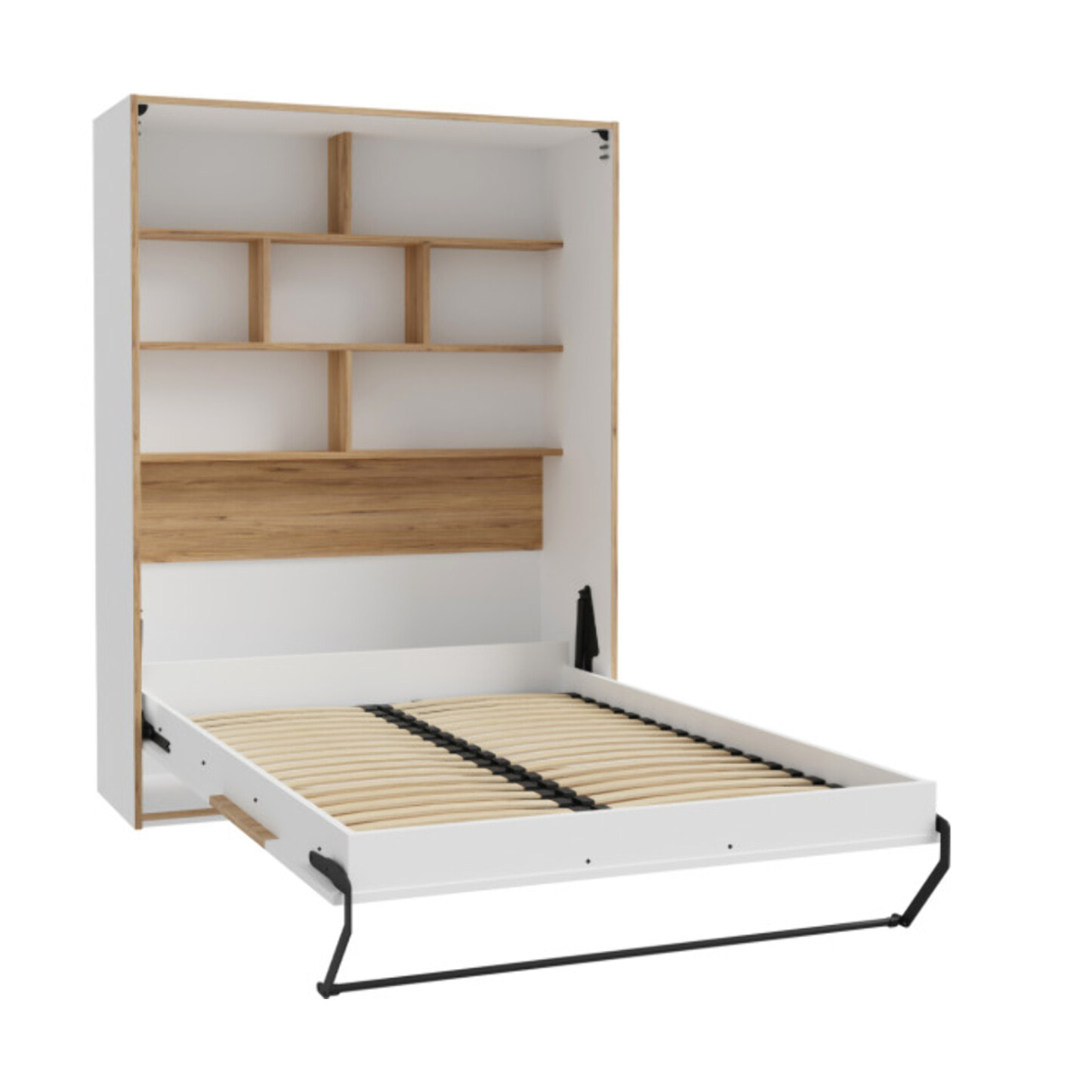 Armoire lit escamotable 140 x 200 cm décors blanc et chêne - BROOM