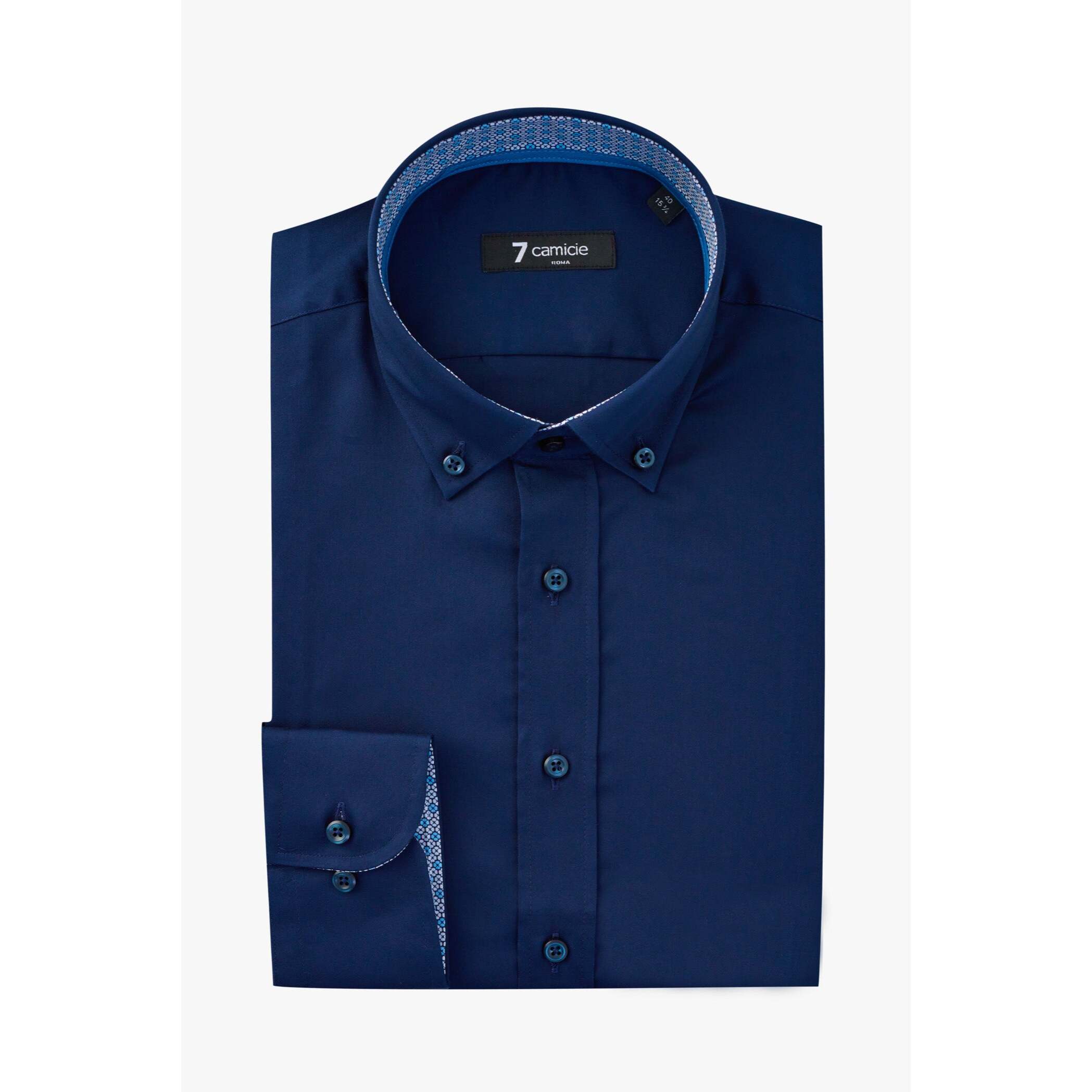 camicia uomo 1 bottone button down slim Satin Unito Blu