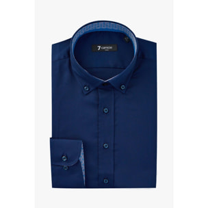 camicia uomo 1 bottone button down slim Satin Unito Blu