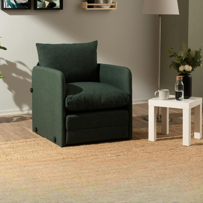 Fauteuil convertible vert foncé lin couchage 200 cm ORURO