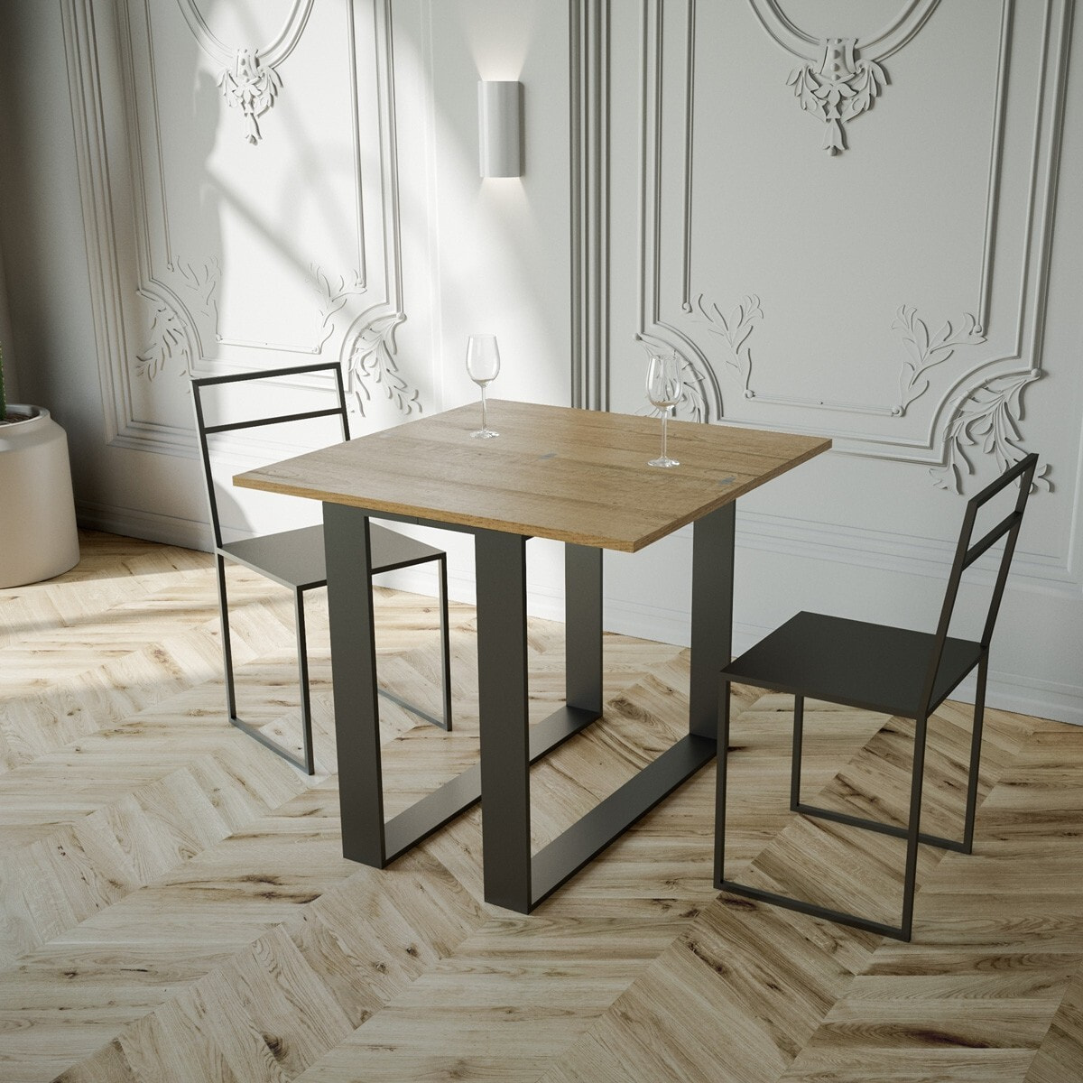 Console extensible portefeuille 90x45/90 cm Elettra Libra Chêne Nature cadre Anthracite