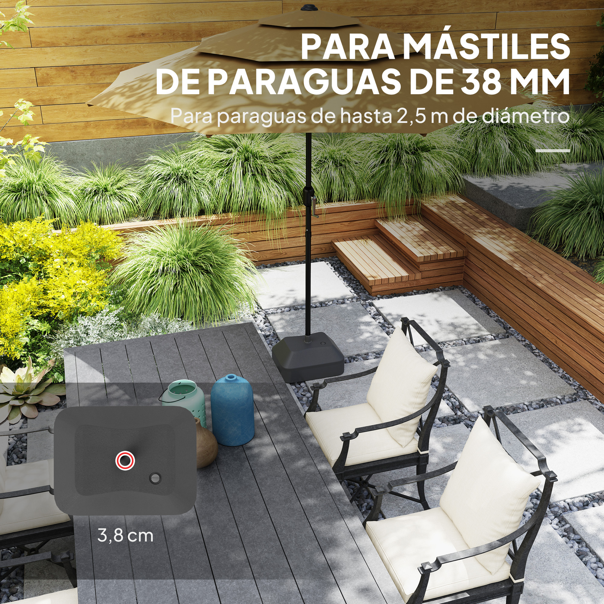 Base para Sombrilla Soporte para Parasol Pie para Sombrilla Rellenable con Agua 20L o Arena 24kg para Jardín Terraza Negro