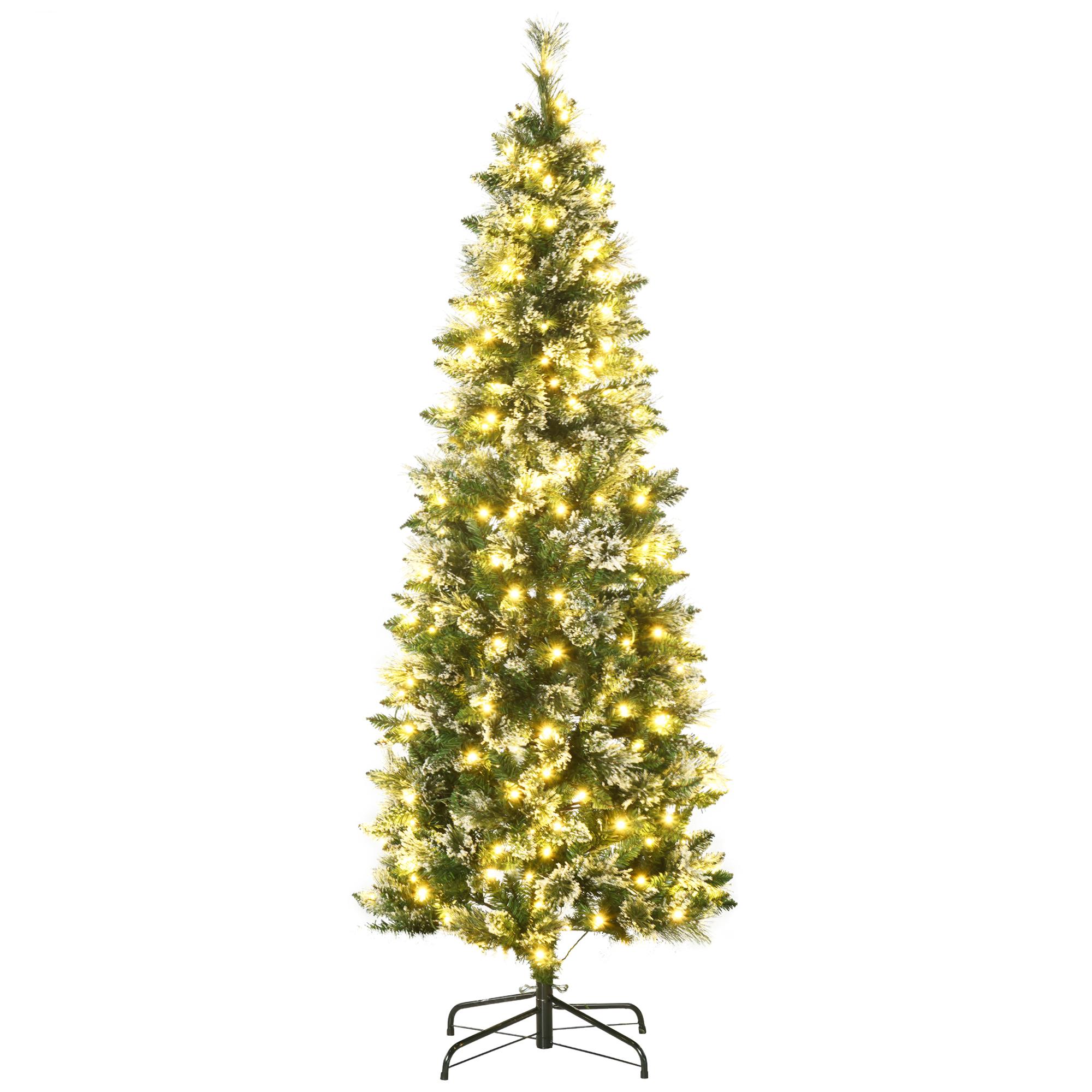 Árbol de Navidad Artificial 180 cm con 240 Luces LED Árbol de Navideño de 618 Ramas Árbol con Soporte de Acero Forma de Lápiz Ø68x180 cm Verde