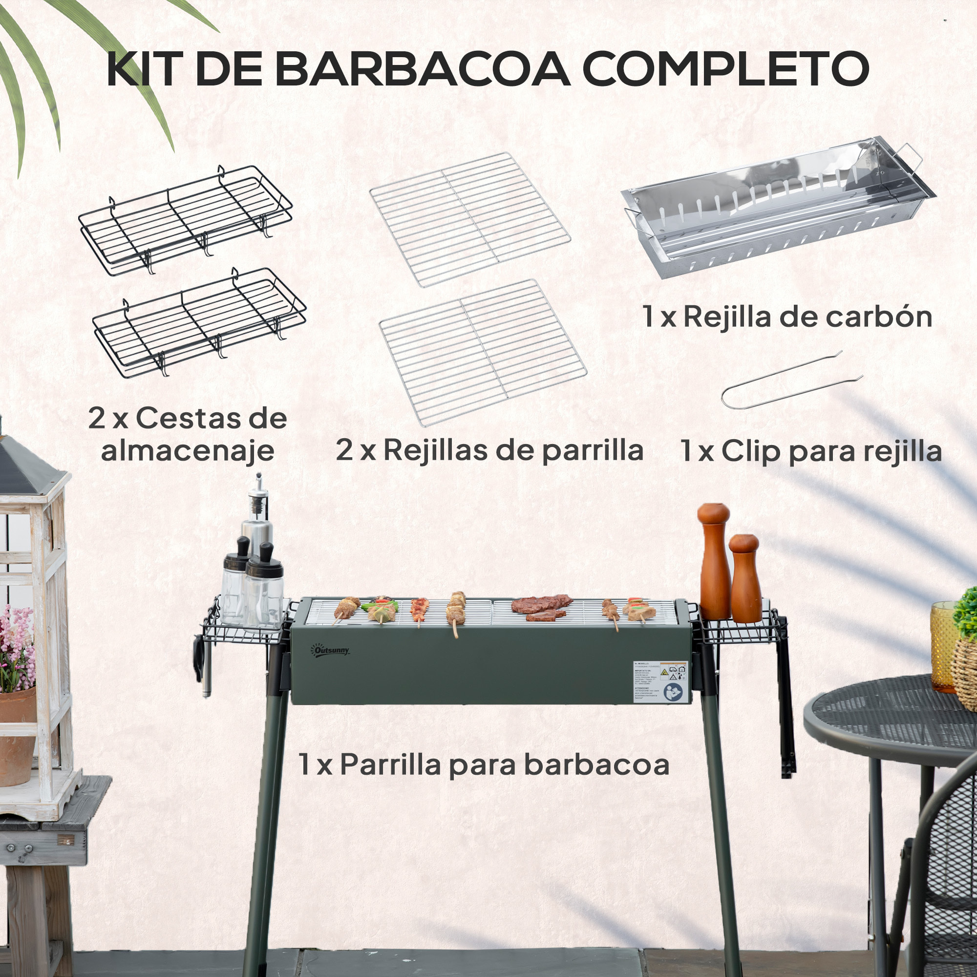 Barbacoa de Carbón Barbacoa Portátil 94x39x70 cm con 2 Parrillas de Acero Inoxidable y 2 Especieros para Acampar Picnic Camping Jardín Verde Oliva