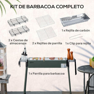 Barbacoa de Carbón Barbacoa Portátil 94x39x70 cm con 2 Parrillas de Acero Inoxidable y 2 Especieros para Acampar Picnic Camping Jardín Verde Oliva