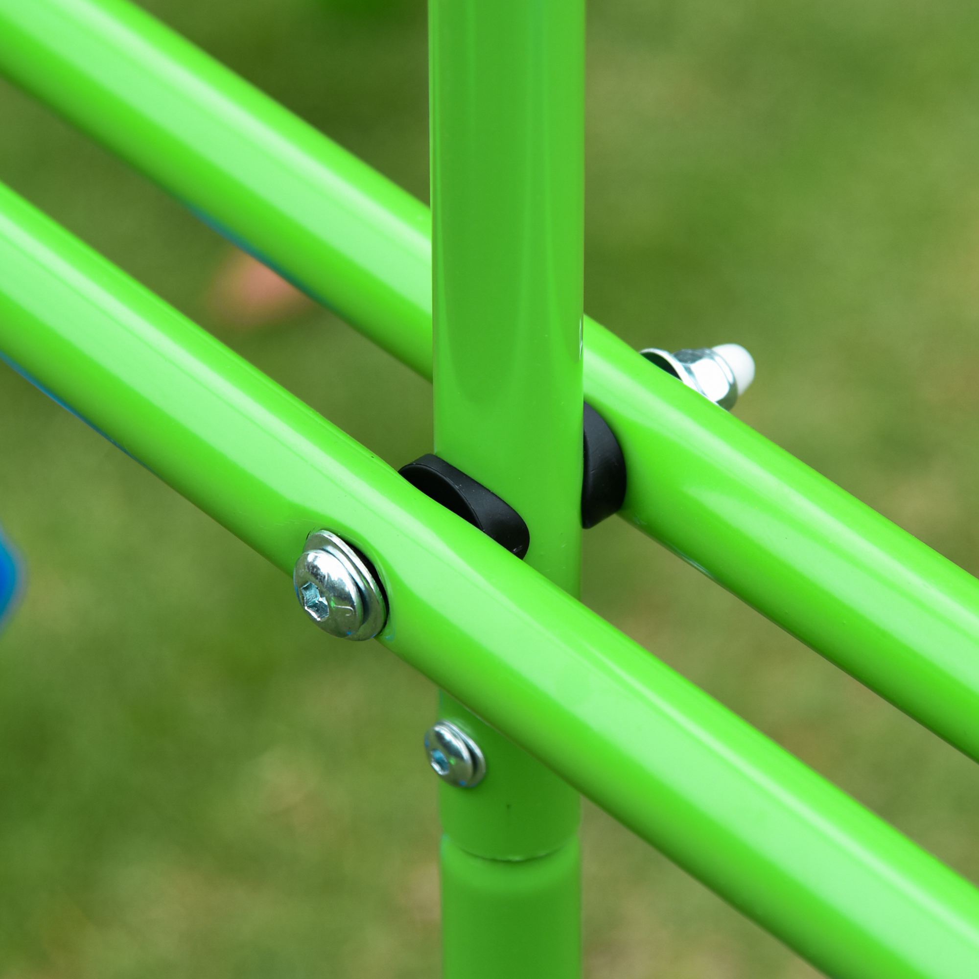 Balançoire 3 agrès portique avec 2 balançoires et face à face dim. 2,8L x 1,4l x 1,78H m métal époxy anticorrosion PE vert bleu