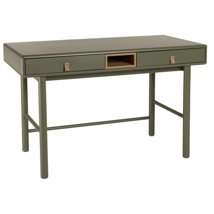 ETHAN - Bureau 2 tiroirs et 1 niche en bois naturel vert