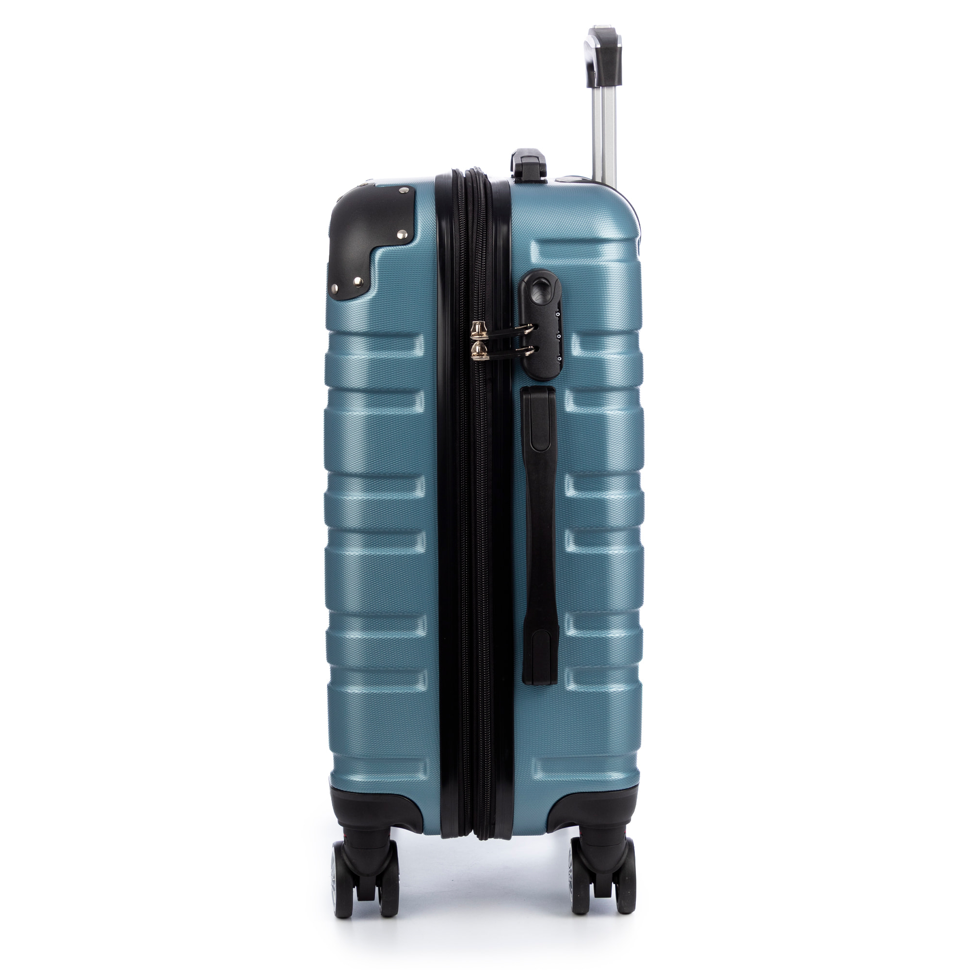 Set di 3 valigie Trolley espandibili, in materiale leggero ABS ad alta resistenza. Serratura numerica, 4 ruote doppie girevoli a 360°.