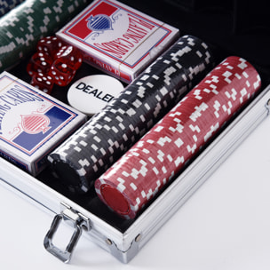 Mallette pro poker coffret complet 30L x 21l x 6,5H cm 200 jetons 2 jeux de cartes + 2 clés aluminium