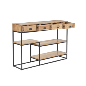 Console industrielle avec rangements 4 tiroirs en bois massif et métal noir L115 cm GRENELLE
