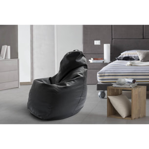 Pouf Annachiara, Pouf a sacco, 100% Made in Italy, Poltrona a sacco in ecopelle, Cm 70x70h110, Nero