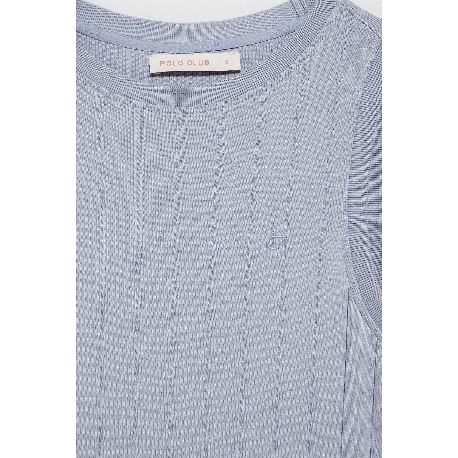 Vestito lungo blu e a coste con monogramma ricamato