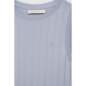 Vestito lungo blu e a coste con monogramma ricamato