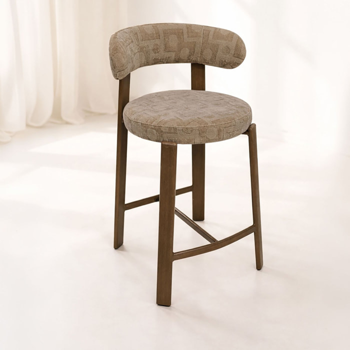 Lot de 2 chaises hautes de bar en tissu et bois taupe SUZIE