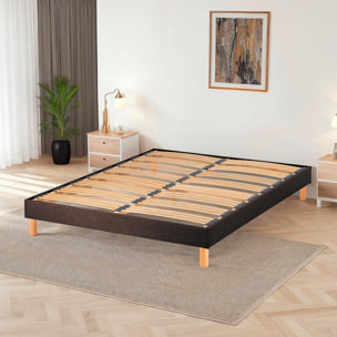 Sommier Lumière Technologie Tri-Lattes, tissu marron, Bois Épicéa, H30 cm, Lattes Actives, Aération Optimale
