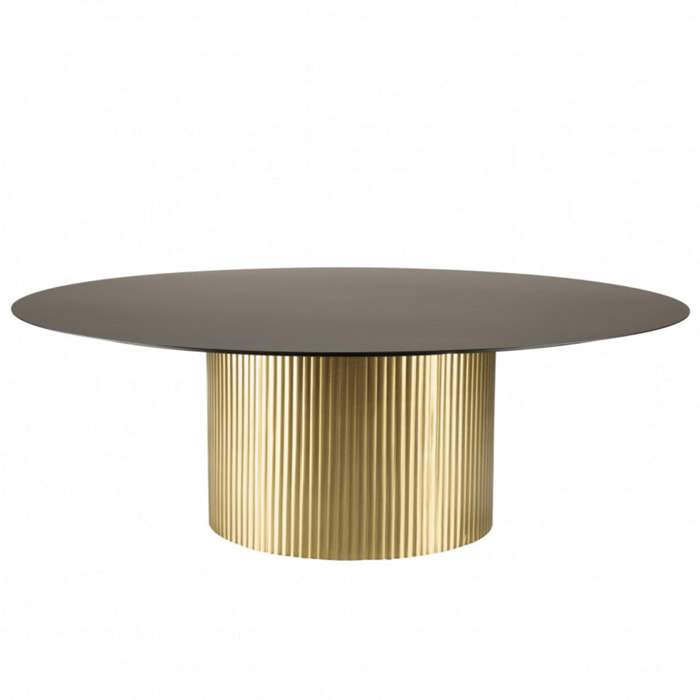 JAMES - Table basse ronde 110x110cm plateau en fer noir pied strié doré