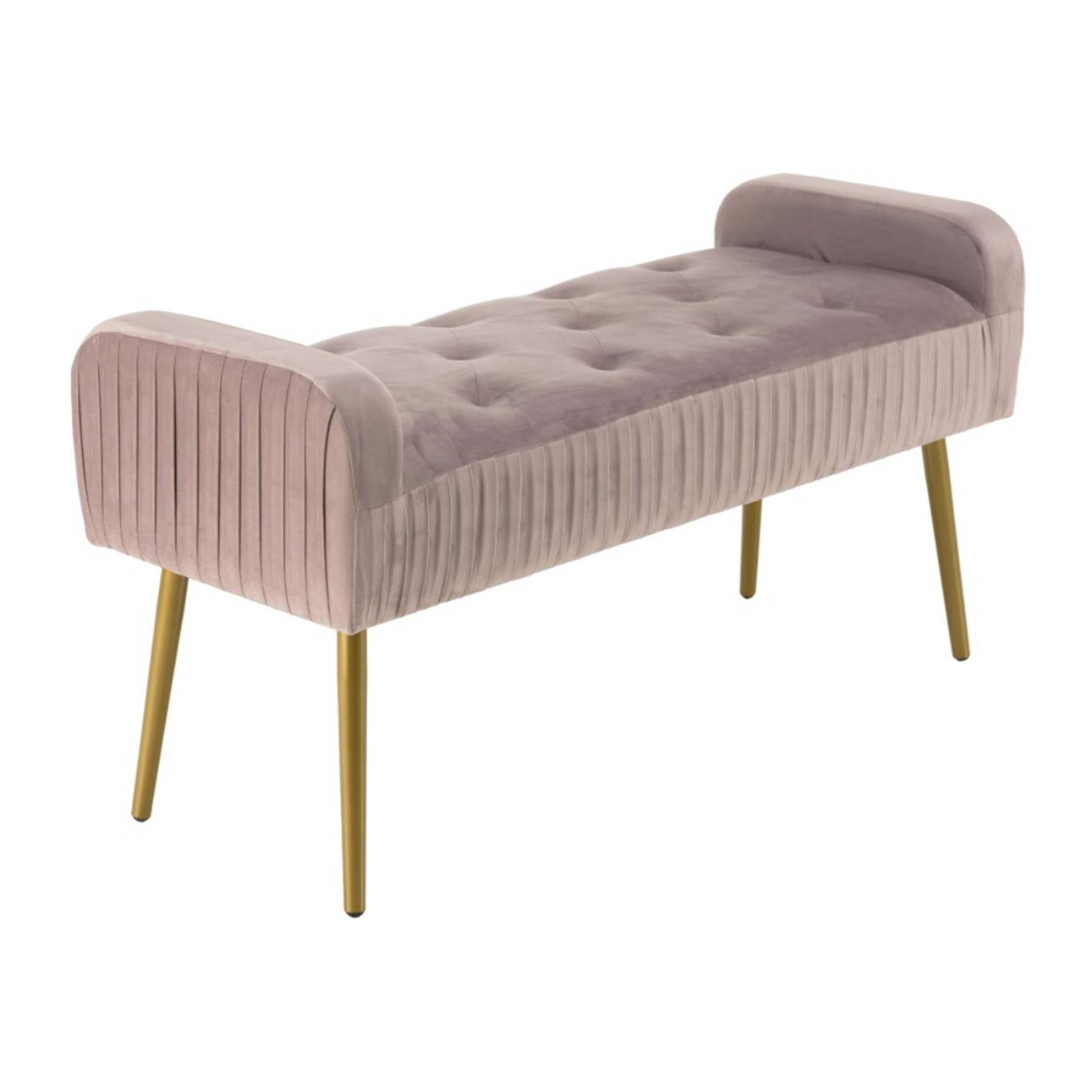 AGATHE - Banc de lit velours rose poudré pieds métal doré