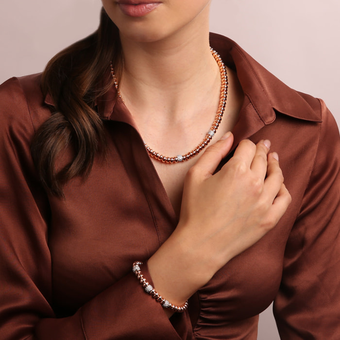 Bracciale con Rondelle Alternate a Elementi Pavé in Cubic Zirconia