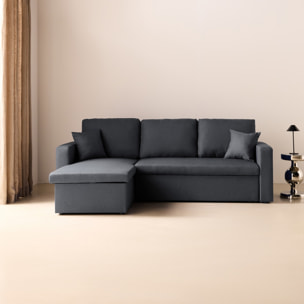 Canapé d'angle convertible réversible 3 places tissu avec coffre IDA