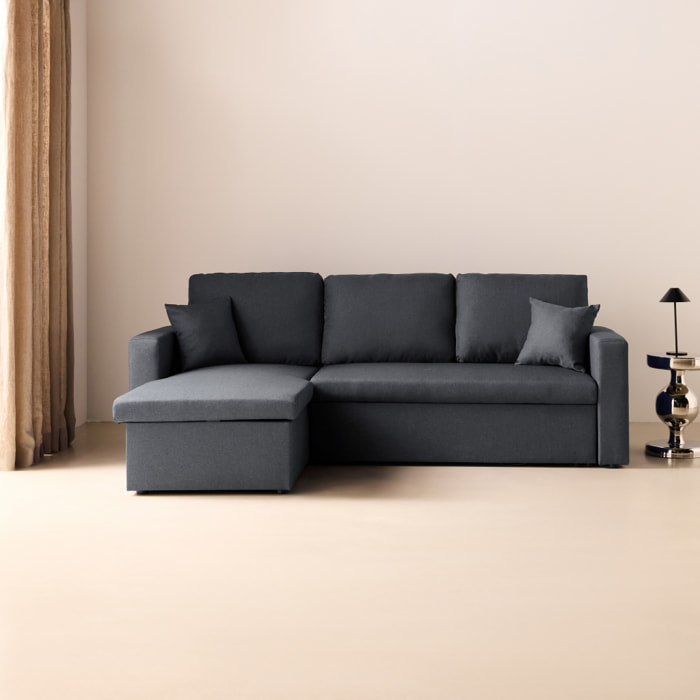 Canapé d'angle convertible réversible 3 places tissu avec coffre IDA