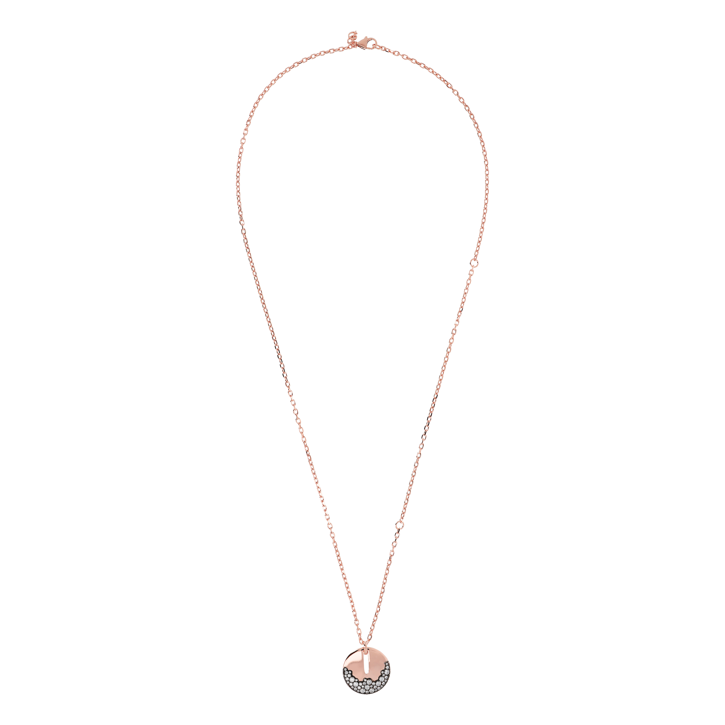 Collana con Pendente Tondo e Dettaglio Pavé in Cubic Zirconia Bianche Placcata Oro Rosa 18kt