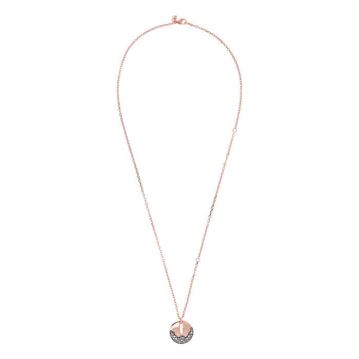 Collana con Pendente Tondo e Dettaglio Pavé in Cubic Zirconia Bianche Placcata Oro Rosa 18kt