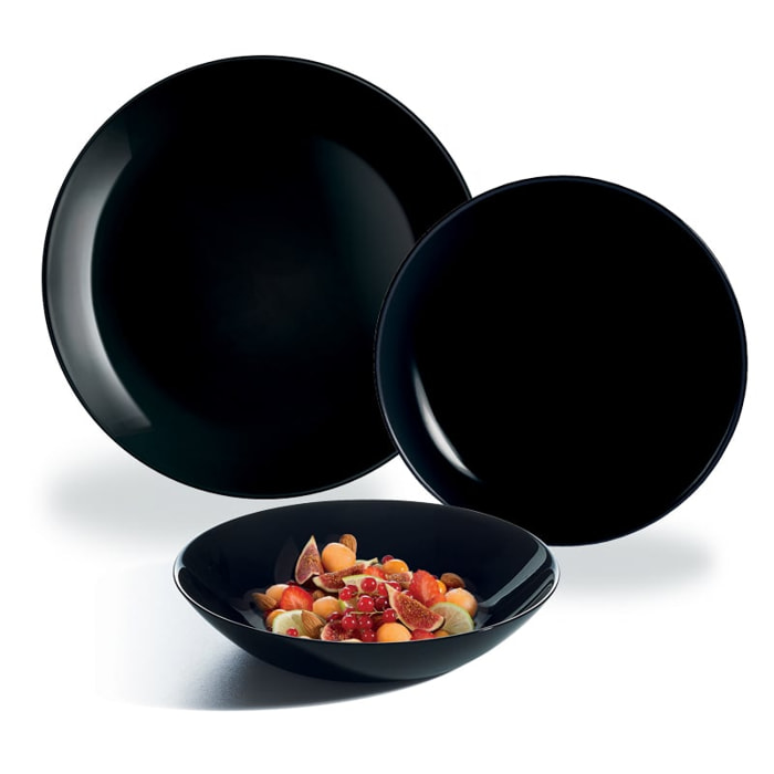 Service de table 18 pièces Diwali Noir - Luminarc - Opale trempé extra résistant - Effet marbre aléatoire