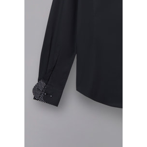 camicia uomo 1 bottone button down slim Popeline Stretch Unito Nero