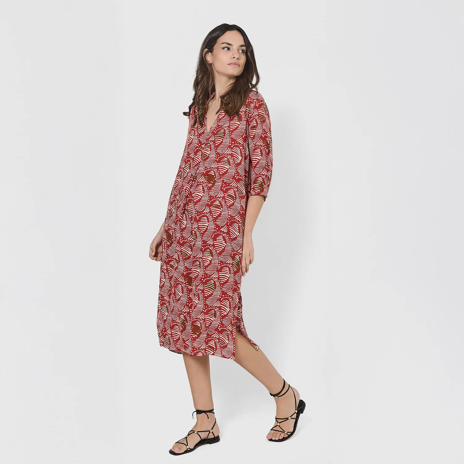 Vestido midi bambula detalles plisados zumaia teja