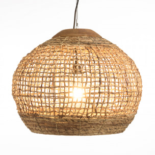 ALIDA - Suspension 'boule' 60x60cm en abaca couleur naturelle et teck