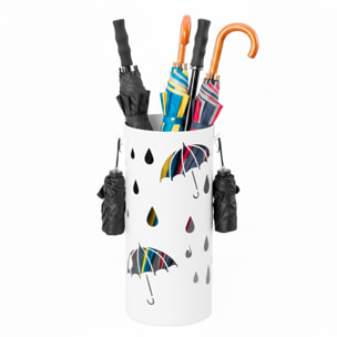 Portaombrelli Rotondo In Acciaio Zincato Con Vaschetta Scolapioggia E 4 Ganci Removibili Base Antiscivolo Design Moderno Ingresso 41 x 17 Cm Bianco