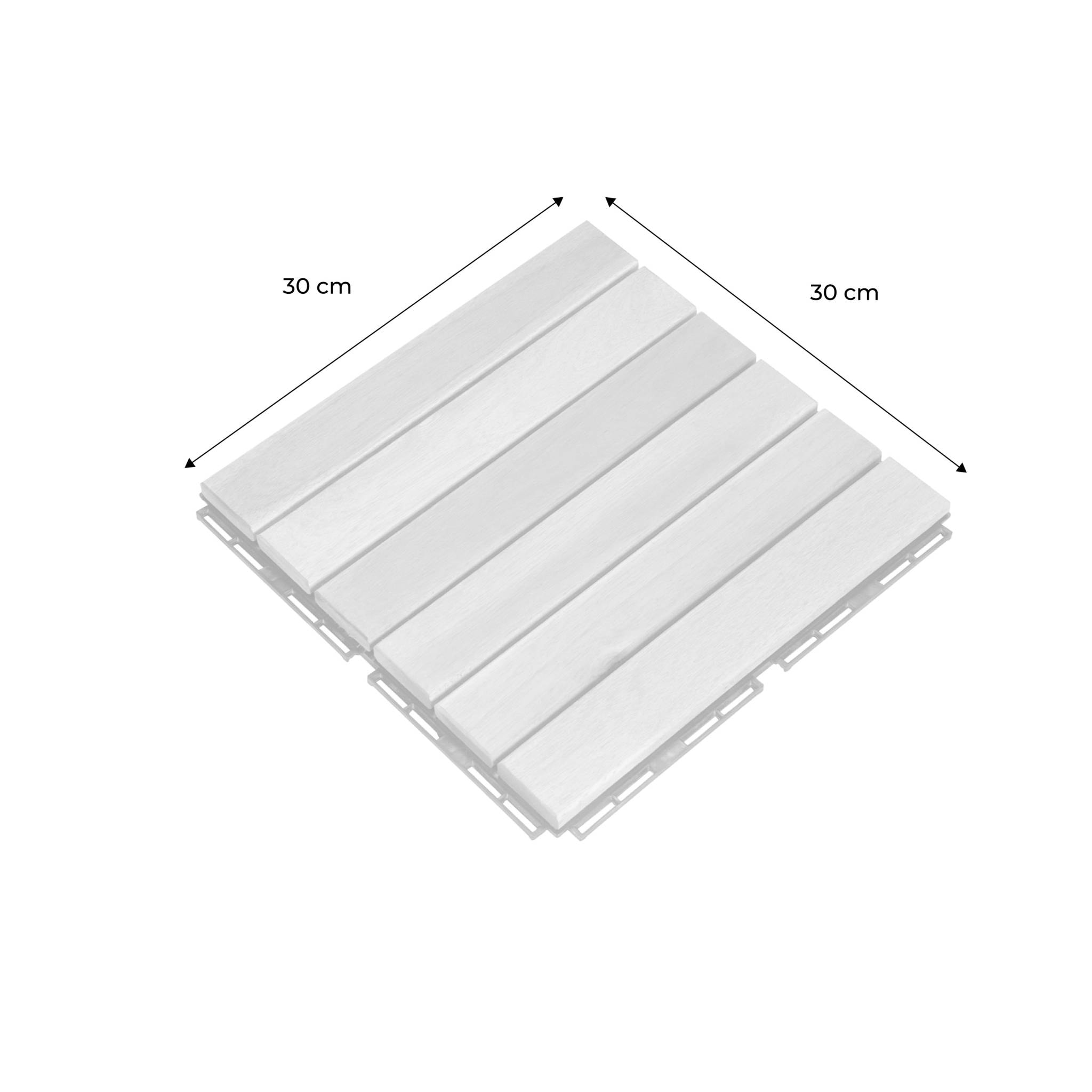 Lot de 36 dalles de terrasses 30x30cm en bois d'acacia. motif linéaire. à lattes. clipsables