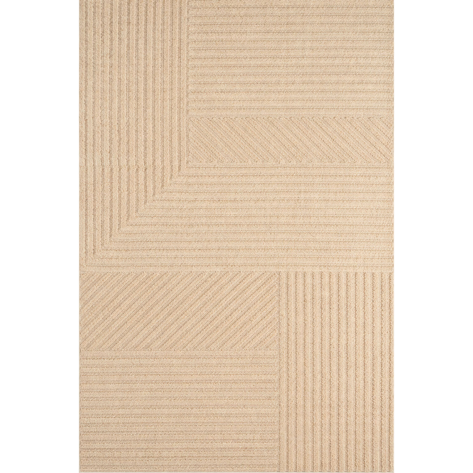 HARMONIE - Tapis de salon beige à motif géométrique en relief