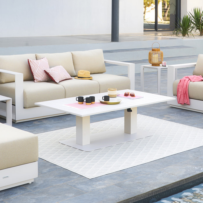 Table de jardin relevable rectangulaire "Salimia" avoine 150 x 80 x 69cm en aluminium