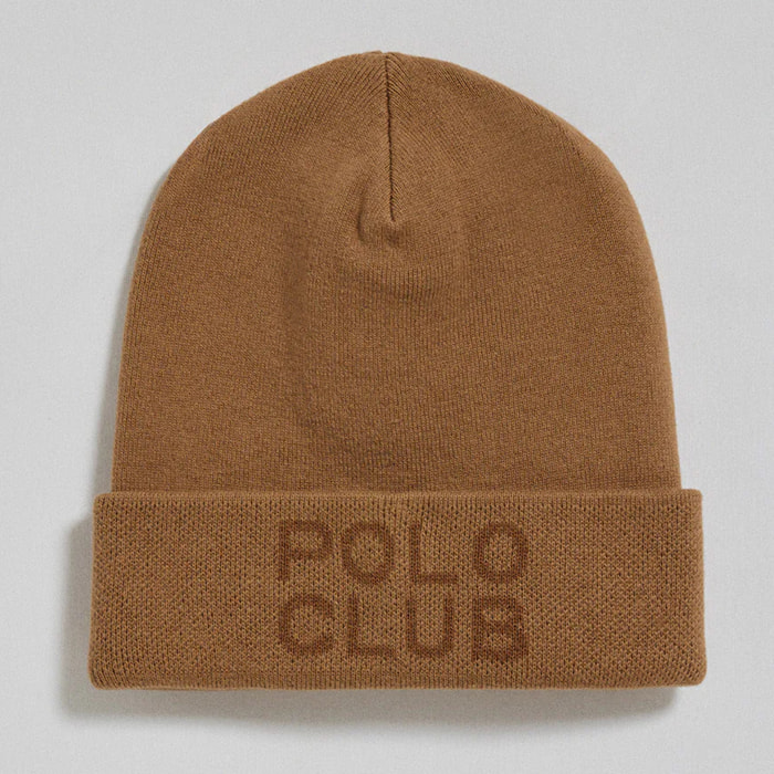 Cappellino Verth in lana cammello con logo Polo Club in jacquard
