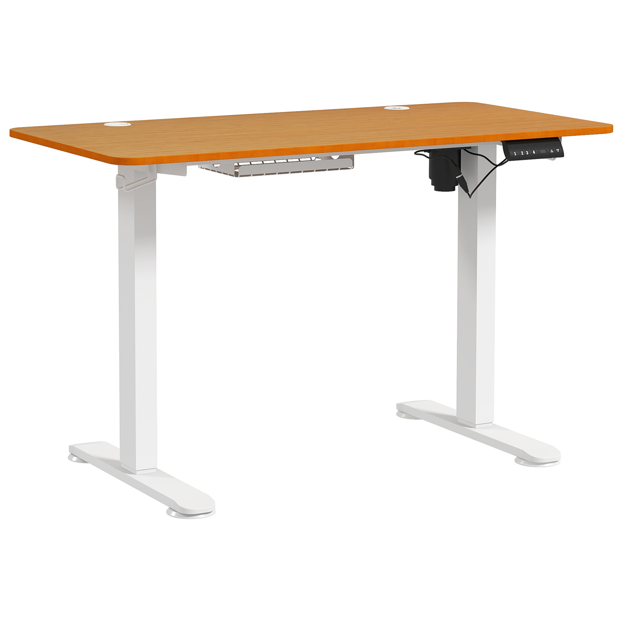 Escritorio Elevable Eléctrico con Altura Ajustable 3 Memorias Sistema de Colisión y Protección contra Sobrecalentamiento Escritorio de Pie para Oficina Hogar 120x60 cm Natural y Blanco