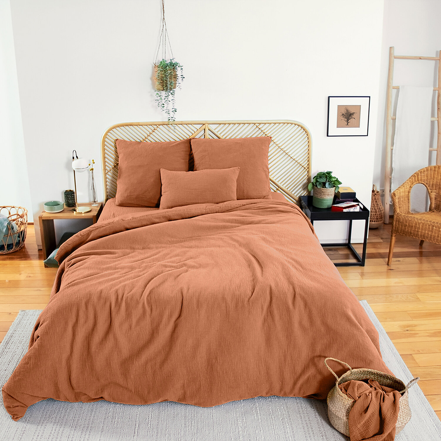 Parure housse de couette 3pcs en gaze de coton 57 fils - pêche