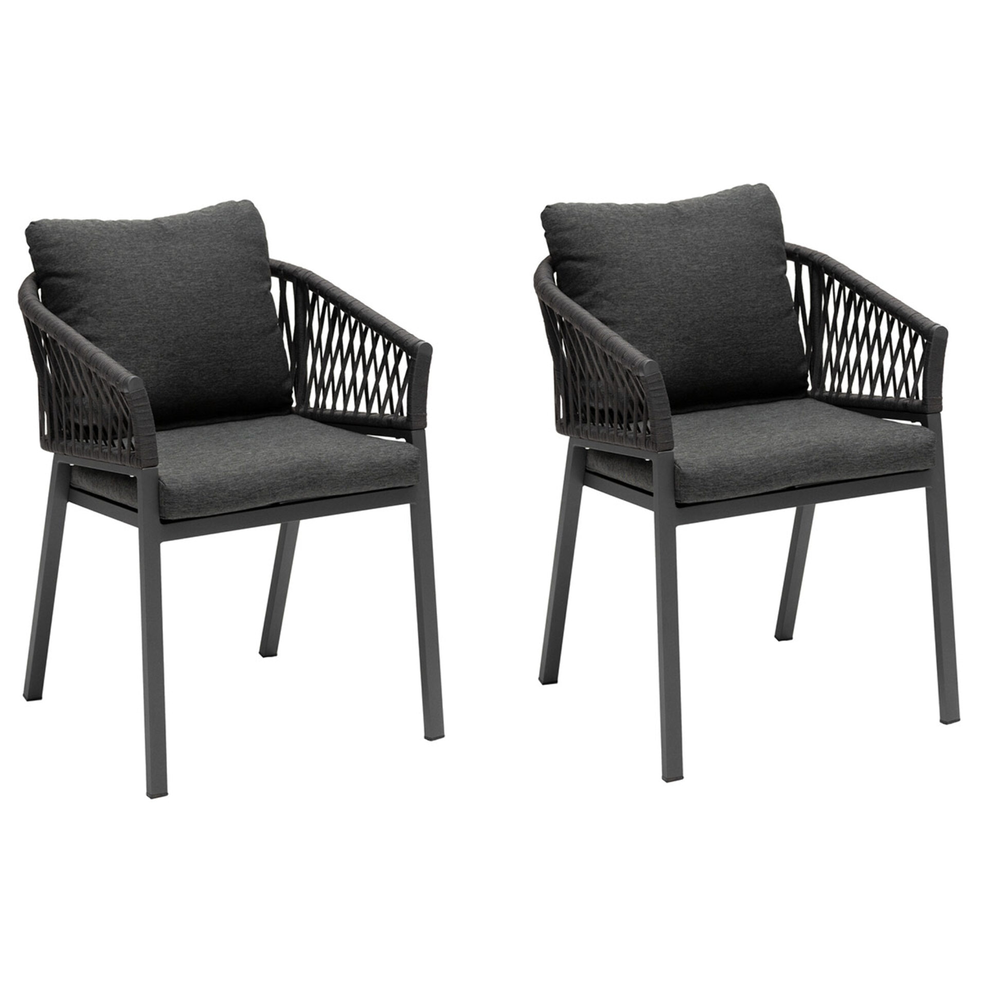 Lot de 2 fauteuils de jardin "Oriengo" anthracite & graphite en aluminium et mailles tressées