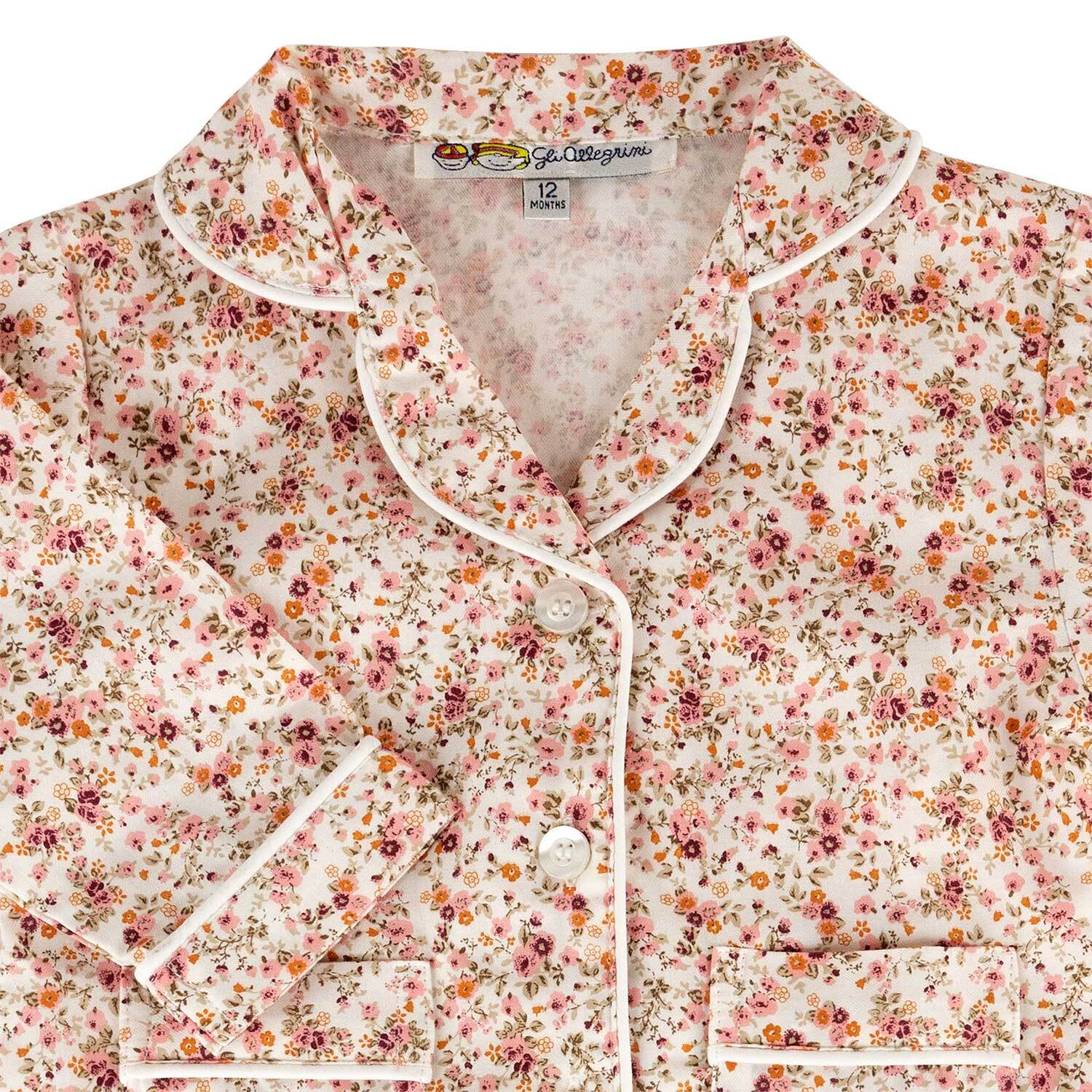 PIGIAMA ALLEGRINI in cotone fiori rosa e marroni