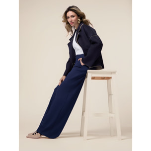 Oltre - Pantaloni palazzo in punto milano - Blu