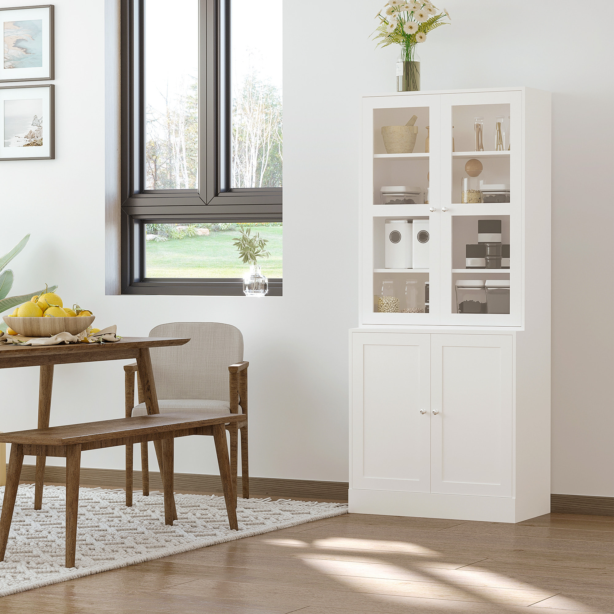 Vitrina Armario de Libros con 4 Puertas y Estantes Ajustables Estilo Moderno Armario de Cocina para Salón Cocina Oficina Dormitorio 76x40x178,5 cm Blanco