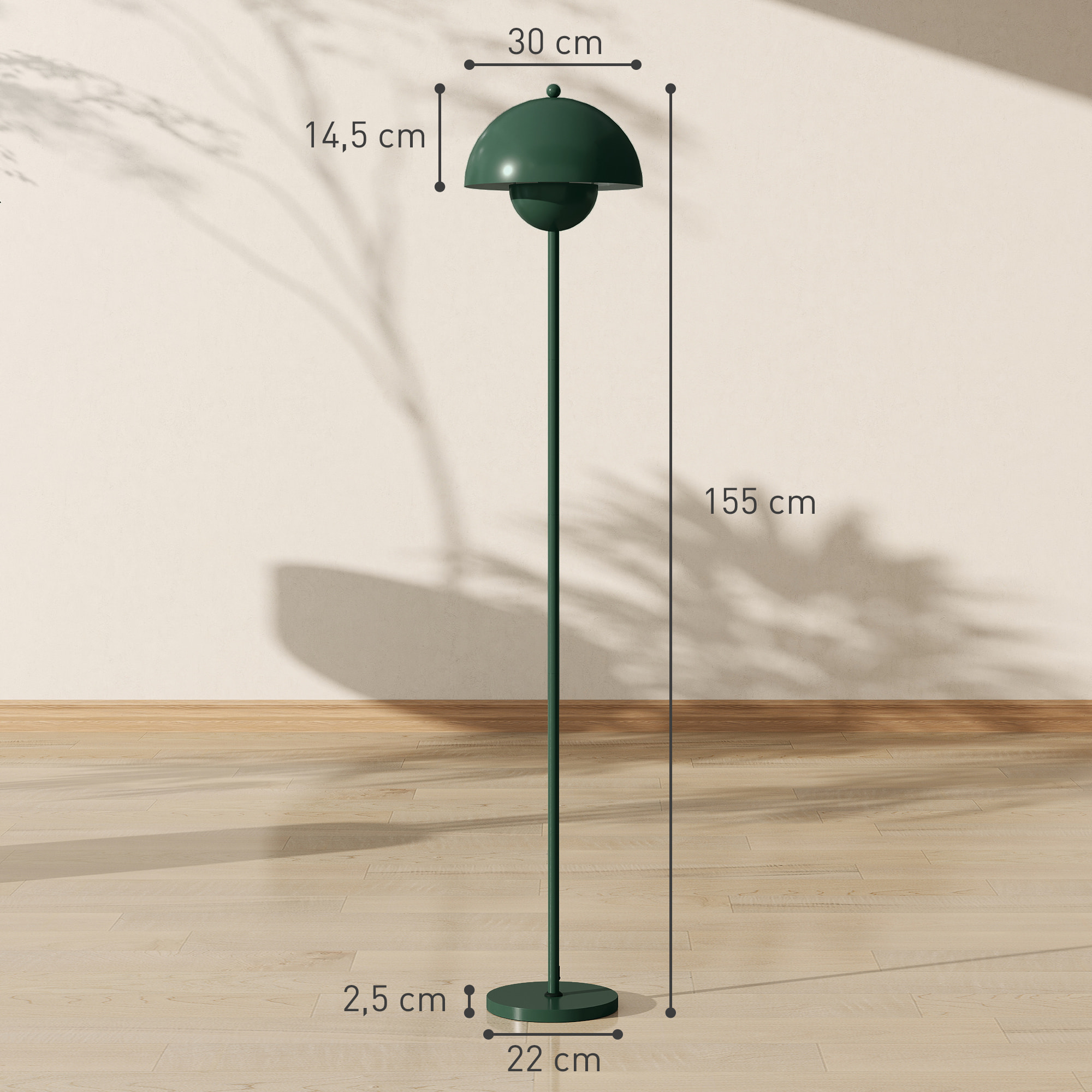 Lámpara de Pie Moderna 155 cm Lámpara de Pie para Salón con Pantalla de Cuenco Reflejando Luz Interruptor de Pie Casquillo E27 Sin Bombilla para Dormitorio Oficina Sala de Estar Verde