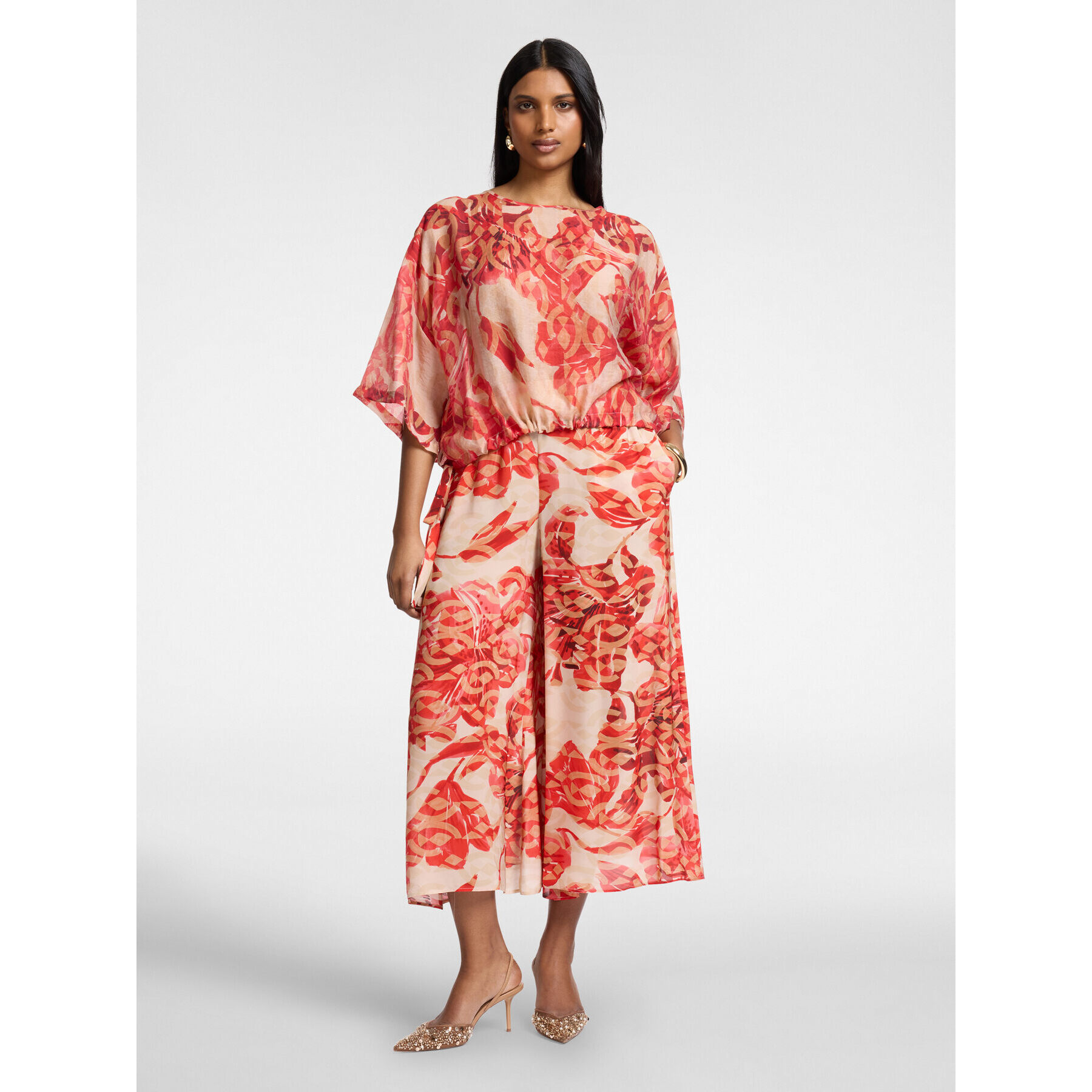 Elena Mirò - Blusa stampata con lacci - Rosso