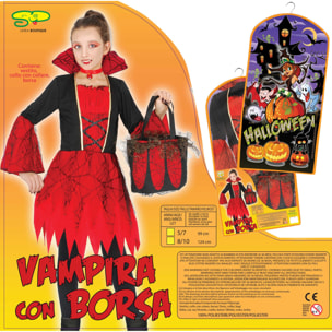 Vampirella Costume Halloween Con Borsa Lusso In Pizzo Bambina