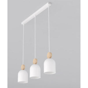 Lampada a sospensione MESI in acciaio bianco e legno naturale