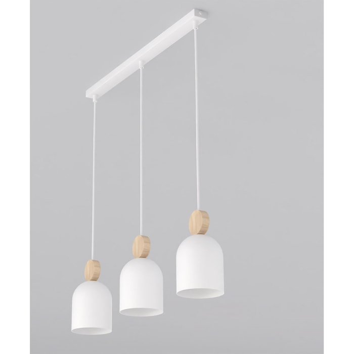 Lampada a sospensione MESI in acciaio bianco e legno naturale