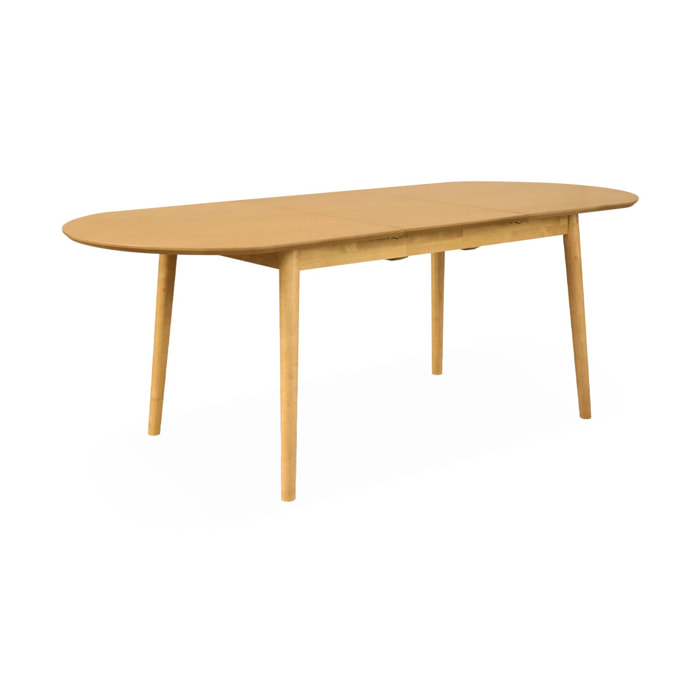 Table à manger oblongue extensible bois d'hévéa et placage chêne 6-8 places LISA