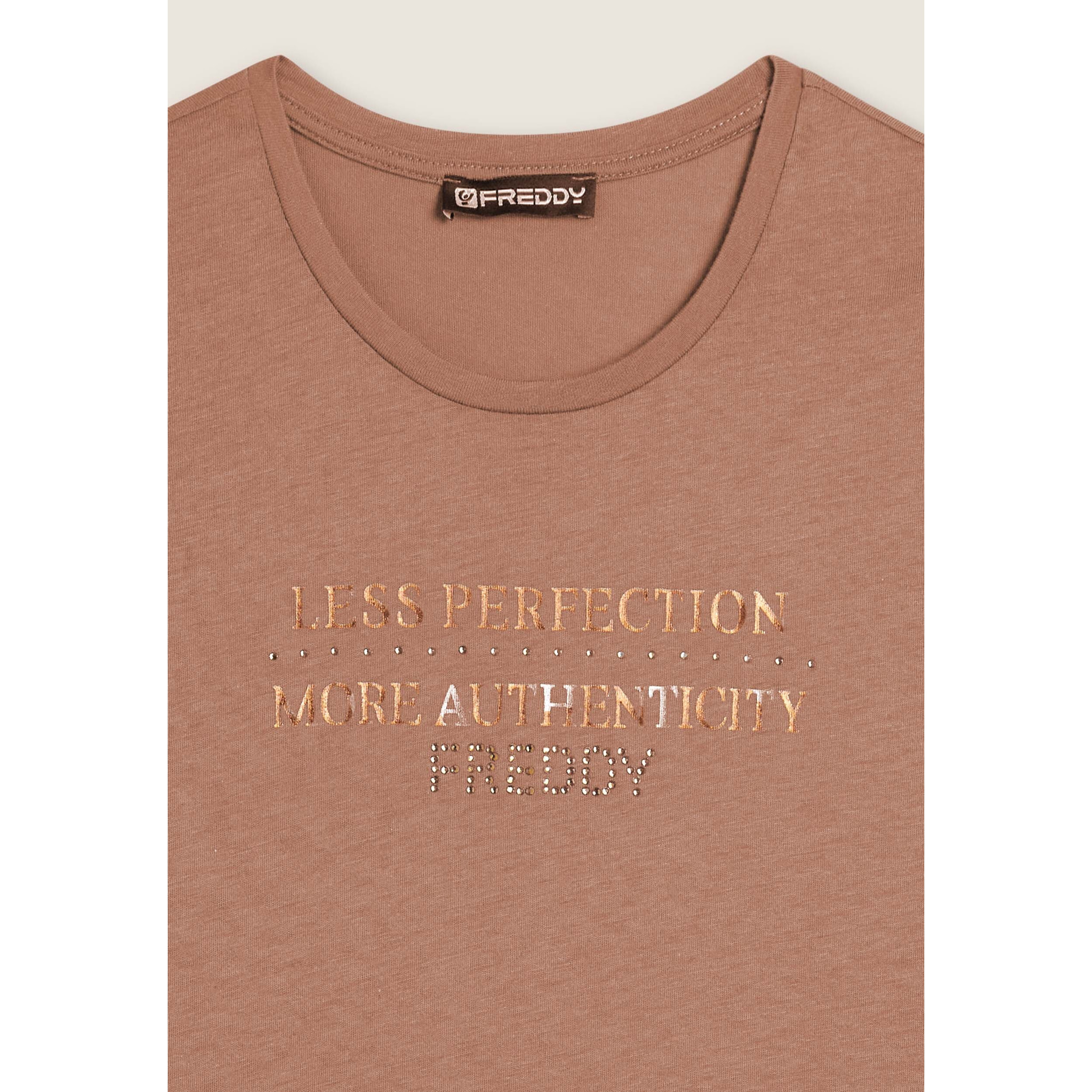 T-shirt donna manica lunga con grafica metallizzata