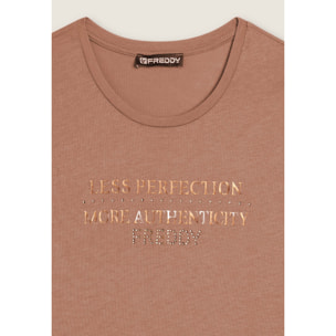 T-shirt donna manica lunga con grafica metallizzata