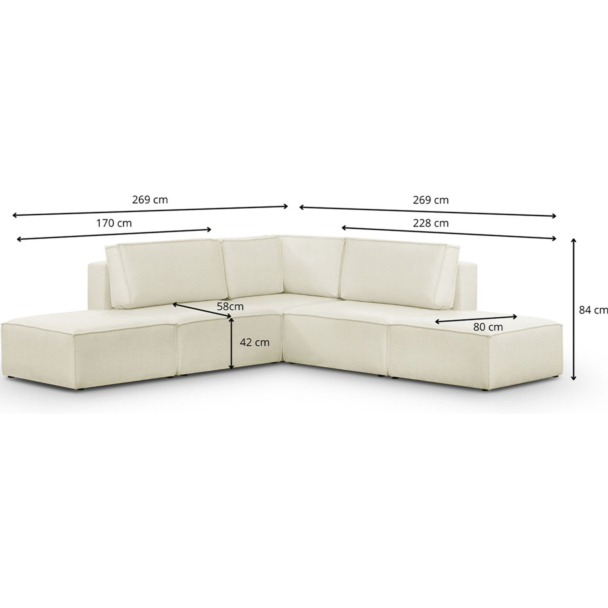 Canapé d'angle droit 4+2 places en tissu bouclé - HARPER MOD